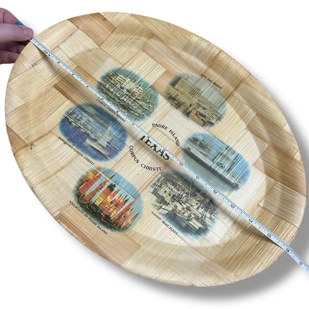 Vintage Bamboo Serving Tray Oval Texas Coast Padre Island Corpus Christi